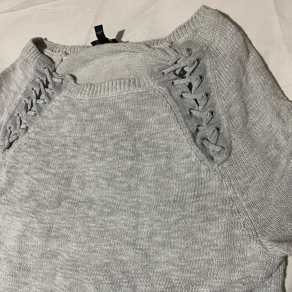 Express lace up crew neck knit sweatshirt